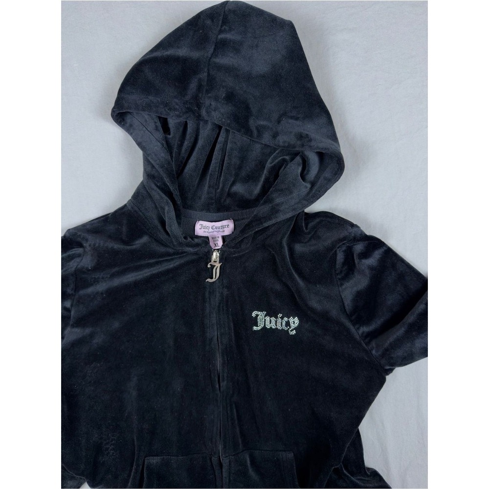 Juicy Couture Black Velour Zip Hoodie with Rhinestone Logo XL - Picture 2 of 6